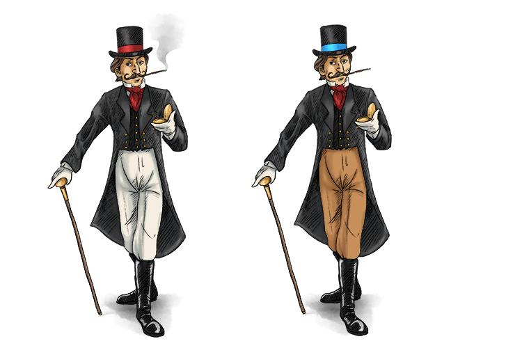 Here are two pictures of a distinguished fellow, but can you spot the differences? See the different-coloured trousers, see the smoke not coming out of the cigarette, See the blue band on the hat.